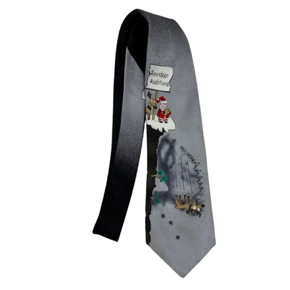 John Ashford Reindeer Auditions Neck Tie Silk Novelty Christmas Holiday Santa
